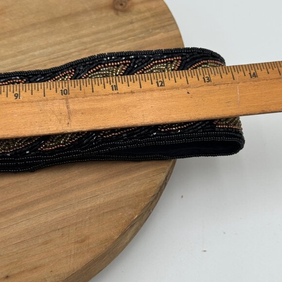 La Regale Fabric Beaded Black Gold Silver 2.25” WIDE Belt SZ S Hook Loop vintage - Picture 13 of 14